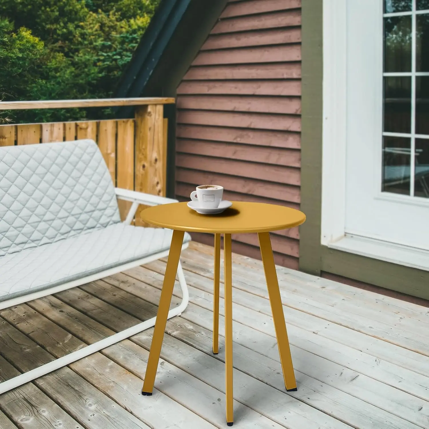 

Side Table Outdoor Indoor Round Metal Steel Small Side Table, Waterproof End Table for Garden Balcony Yard