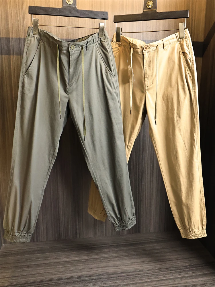 

Модные мужские удобные дышащие повседневные брюки из смеси хлопка, осенний сезон, прямые брюки с эластичной резинкой на талии, городские брюки