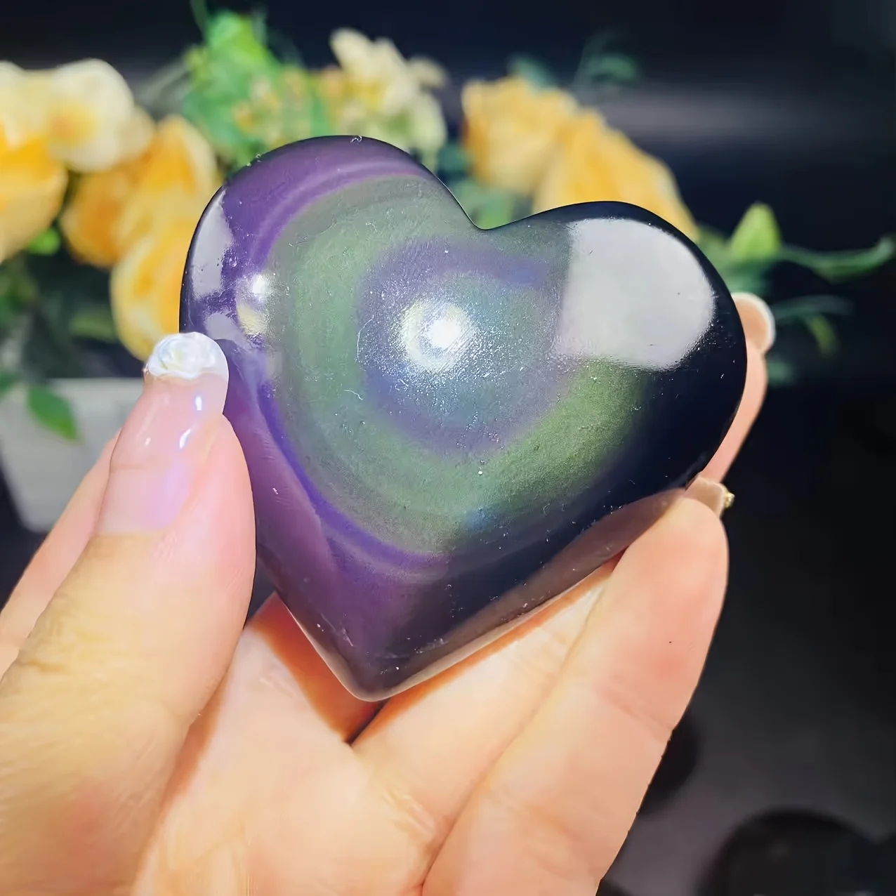 1PCGrade Rainbow Obsidian Heart & Palm Stone, Bohemian Style Luxury Home Decor & Jewelry Making,Christmas Gift,HomeDecor