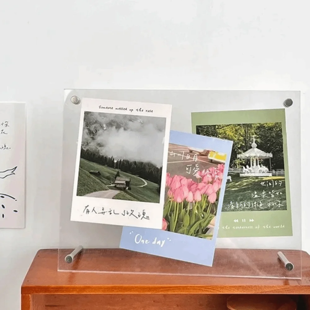 New Transparent Acrylic Photo Frame Tilted Design Clear Photocard Display Stand Modern Poster Display Stand Desktop view 4