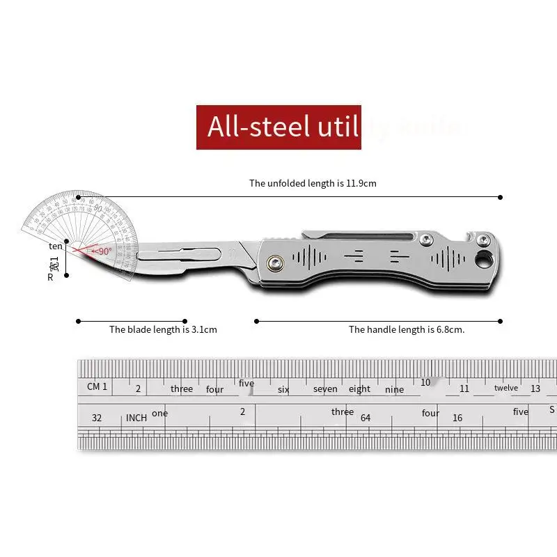 Portable Stainless Steel Utility Knife with Replaceable Blade Bottle Opener Key Chain Pendant Sharp Camping Tool Box Opener