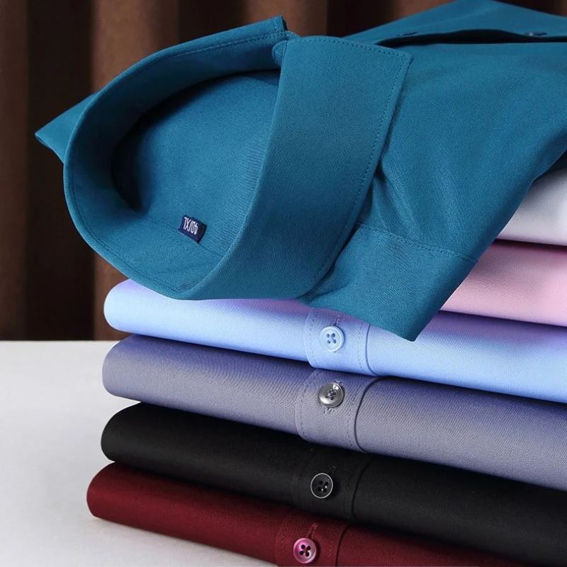 Premium Men Dress White Shirts Business Anti Wrinkle Non-iron Ice Cool Silk Tops & Tee Breathable Summer Quality Shirt Wholesale
