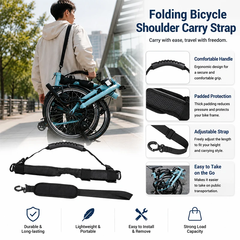 

Ergonomic Bicycle Shoulder Strap Padded Carry Handle for Folding Bike Portable Lifting Belt Commuting Cycling Gear