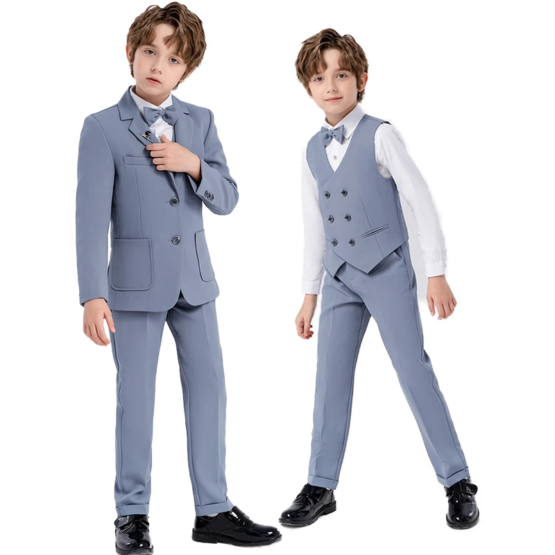 

Children Formal Blue Suit Set Boy Blazer Pants Bowtie Clothes Kids Wedding Party Performance Catwalk Show Photogray Costume