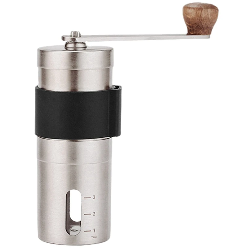 Portable Manual Coffee Grinder - Higher Hardness Conical Ceramic Burrs Stainless Steel Hand With Fine Powder Adjustment