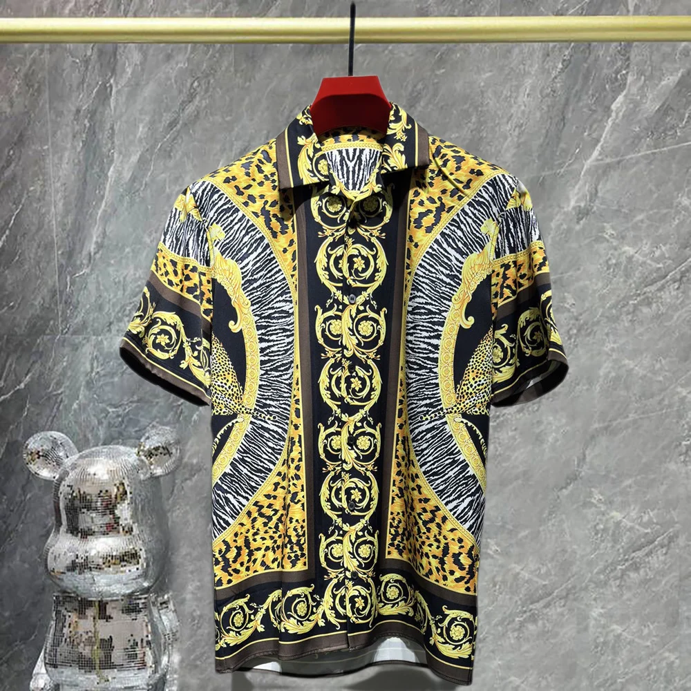 

Леопардовая рубашка с коротким рукавом Camisa Masculina 2026, модные гавайские пляжные рубашки с животными, уличная одежда, социальные мужские рубашки, повседневные