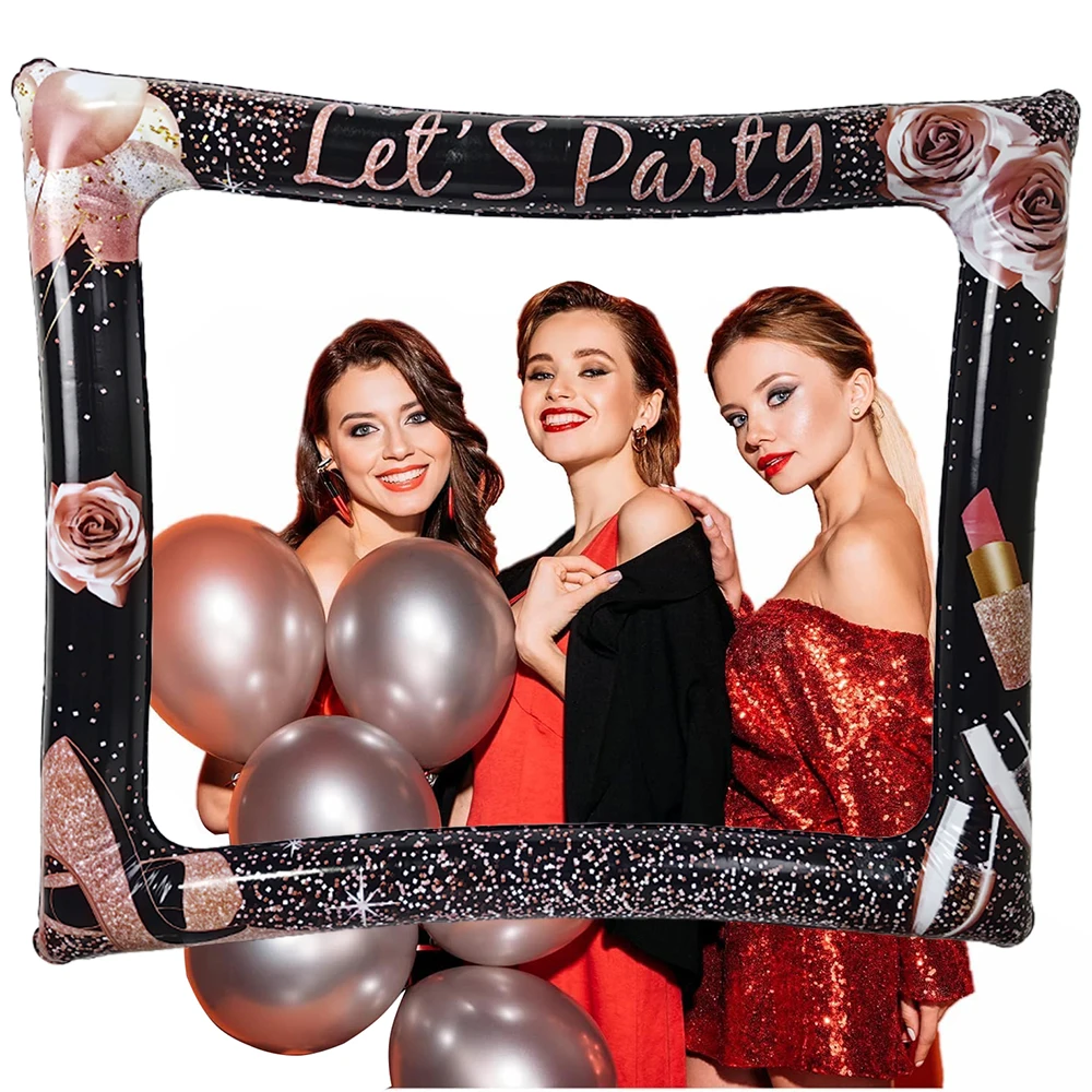 Women Girl Birthday PVC Inflatable Frame Festival Photo Booth Props Selfie Picture Frame Bachelorette Party Decorations Wedding