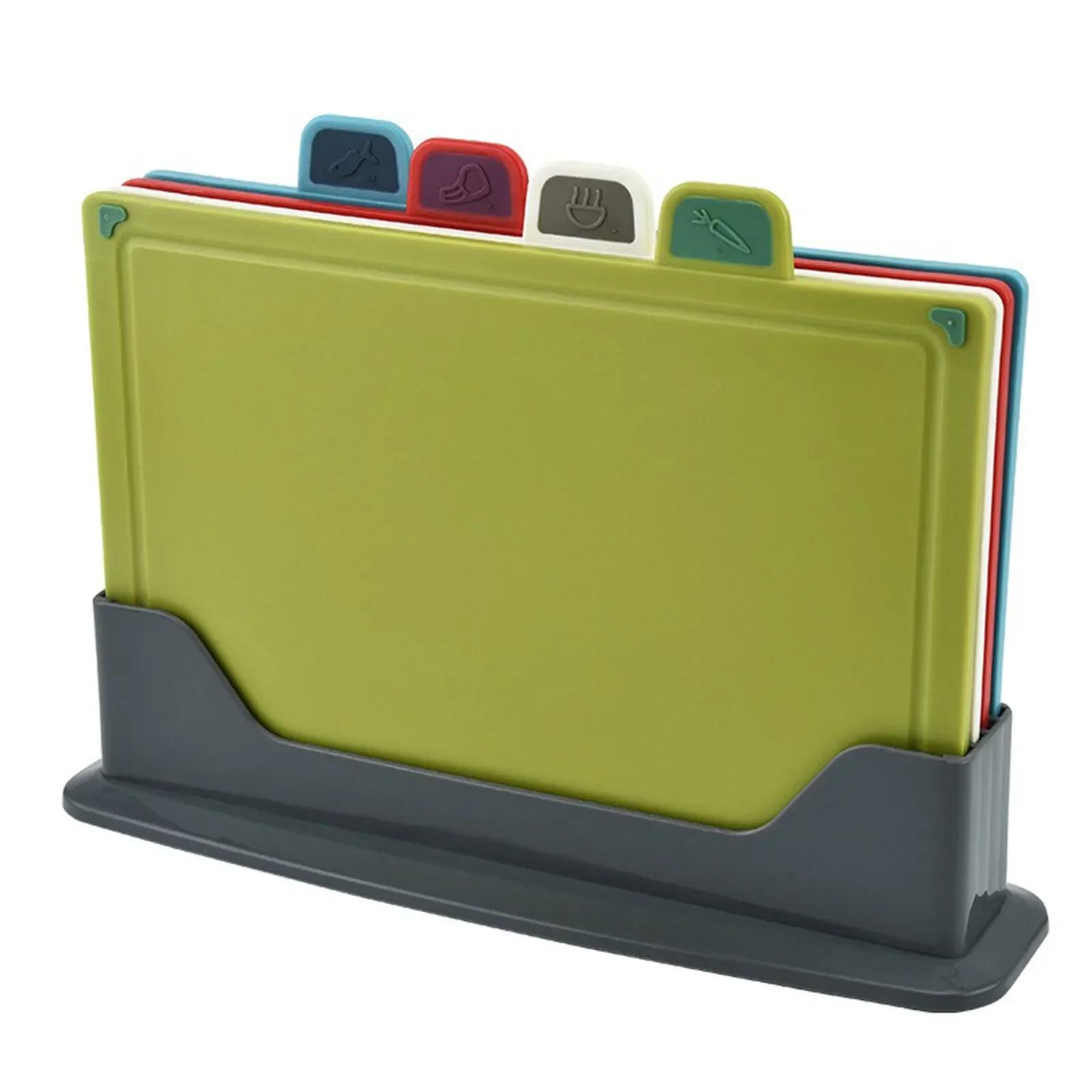 4-częściowy zestaw plastikowych desek do krojenia z kodem kolorowym ze stojakiem do przechowywania Grubszy zestaw desek do krojenia Konstrukcja antypoślizgowa