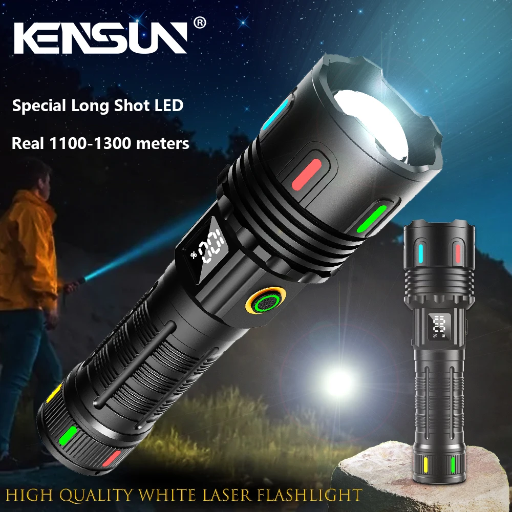 High Power Spotlight Long Range LED Flashligh USB Rechargeable Strong Light Tactical Torch Outdoor With Fluorescent Lantern Lamp