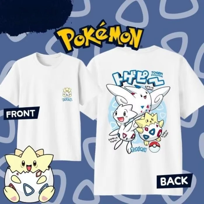 2026 Summer Anime Pokémon Togepi Evolution Printed T-shirt Men's and Women's Harajuku Clothing Casual Daily T-shirt