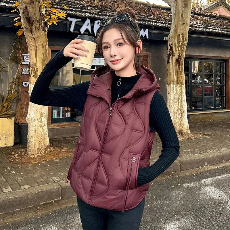 

Autumn Winter Cotton Vest Jacket Women's New Sleevele Parkas Warm Hooded Short Vest Coat Female Waistcoat Overcoat Ladies Tops