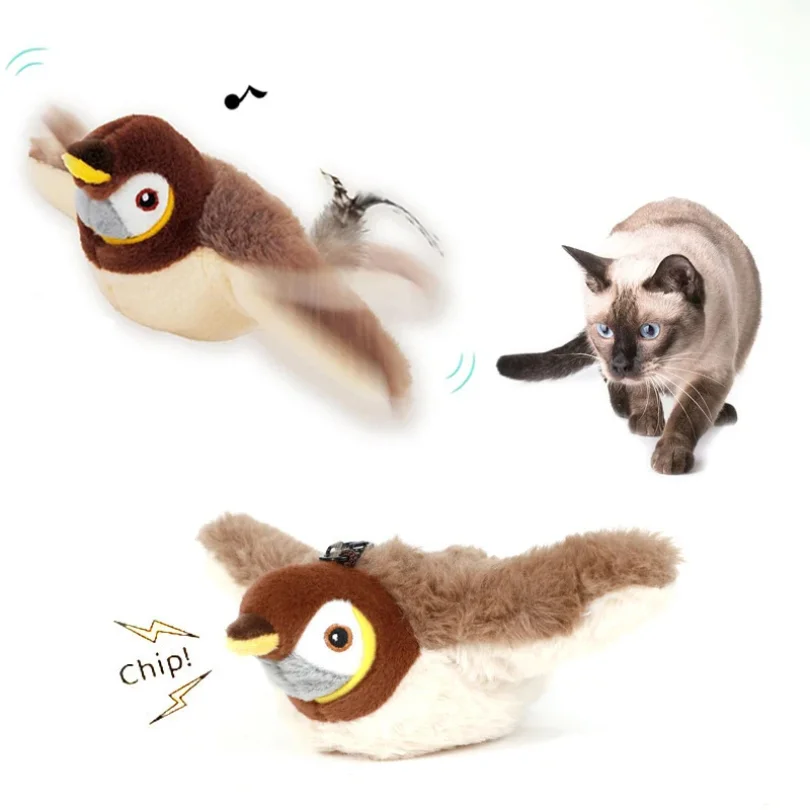 Interactive Toy For Cat Flying Bird Toy Rechargeable Chirping Flapping Bird Plush Touch Sensitive Squeak Simulated Pet Plaything