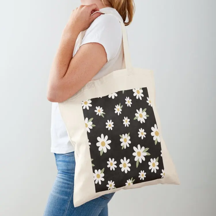 

Daisies on Black Tote Bag personalized tote bags for women reusable shopping bag Lady bags