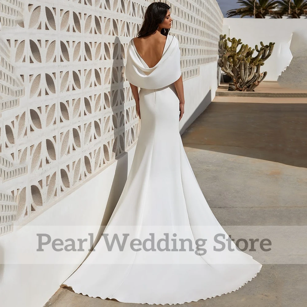 Modern Pleat V-Neck Wedding Dresses Mermaid High Split Sexy Short Sleeve Bride Marriage Dress Floor Length Formal Bridal Gowns