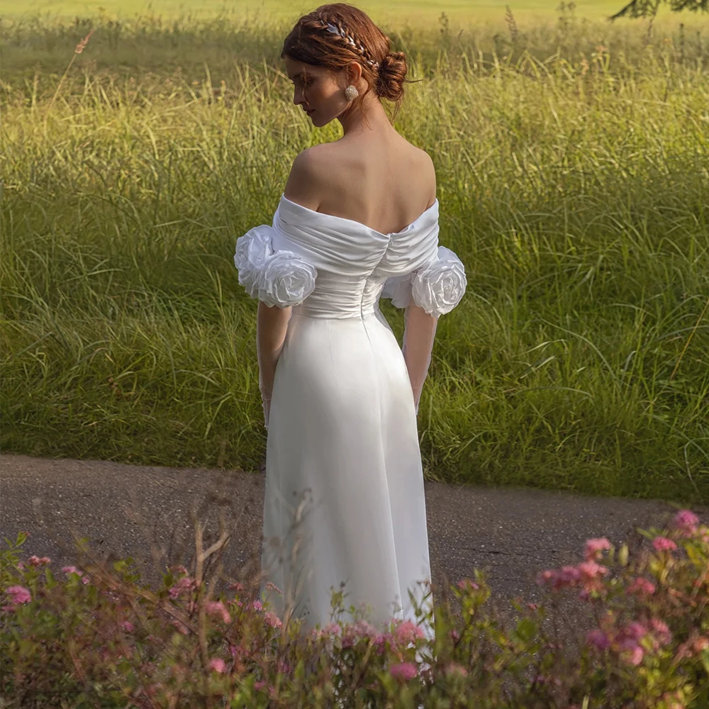 Delicate White Off the Shoulder Wedding  Dress 2024 Sweetheart Open Back Pleats 3D Flowers Jersey Bridal Gowns Custom Made