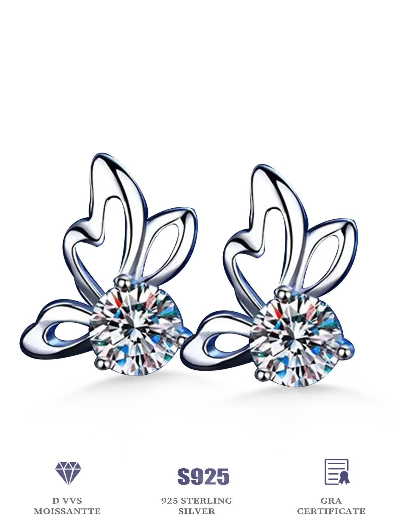 Anting kupu-kupu Moissanite anting Stud 925 Sterling Silver pertunangan baru di Anting 2024