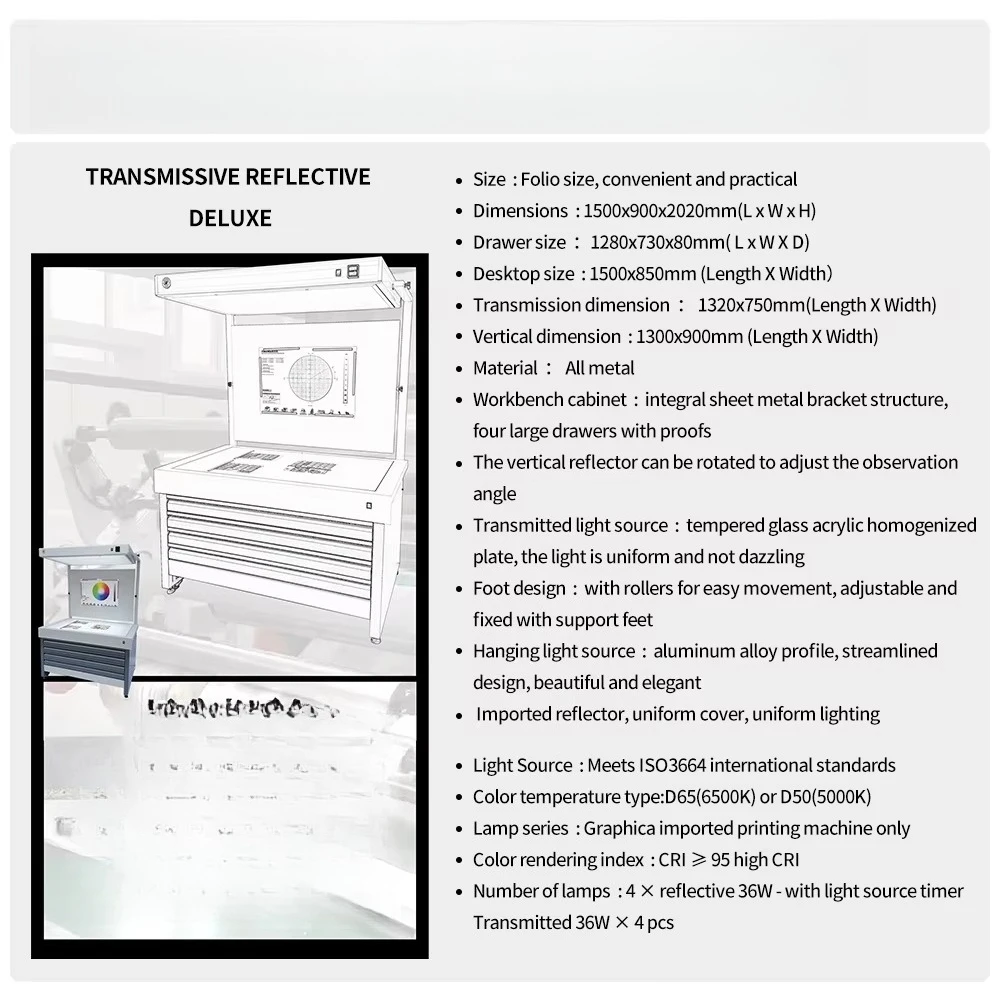 Color observation station transmission reflection type illuminated box, used for printing proof inspection