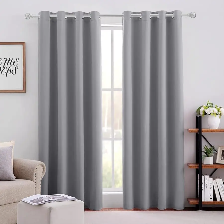 

Blackout Curtains for Bedroom 52 X 84 Inch Long 2 Panels Set Light Grey/Gray Room Darkening Curtains/Drapes, Soundproof Thermal
