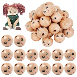 50Pcs Spacer Beads 18Mm Wooden Beads Doll Head With Hole For DIY Bracelet Necklace Doll Craft Statues Gifts Macrame Making