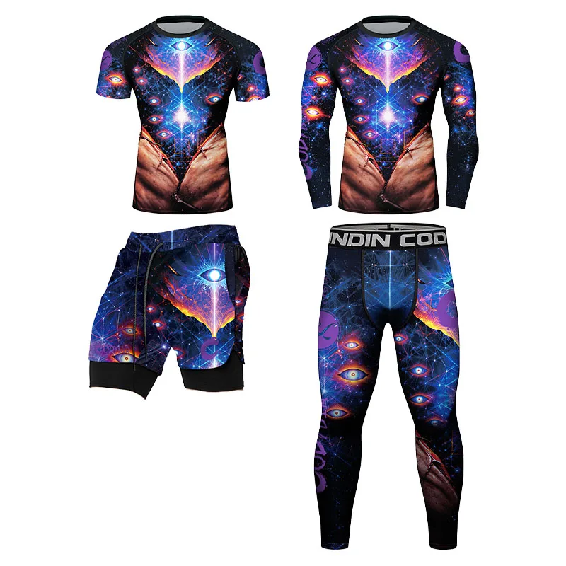 Ropa Deportiva de Compresión para Hombre, Diseño Space Eye, Impresión 3D, Secado Rápido, para Boxeo, MMA, BJJ, Pantalones Largos de Alta Elasticidad, Shorts de Doble Capa