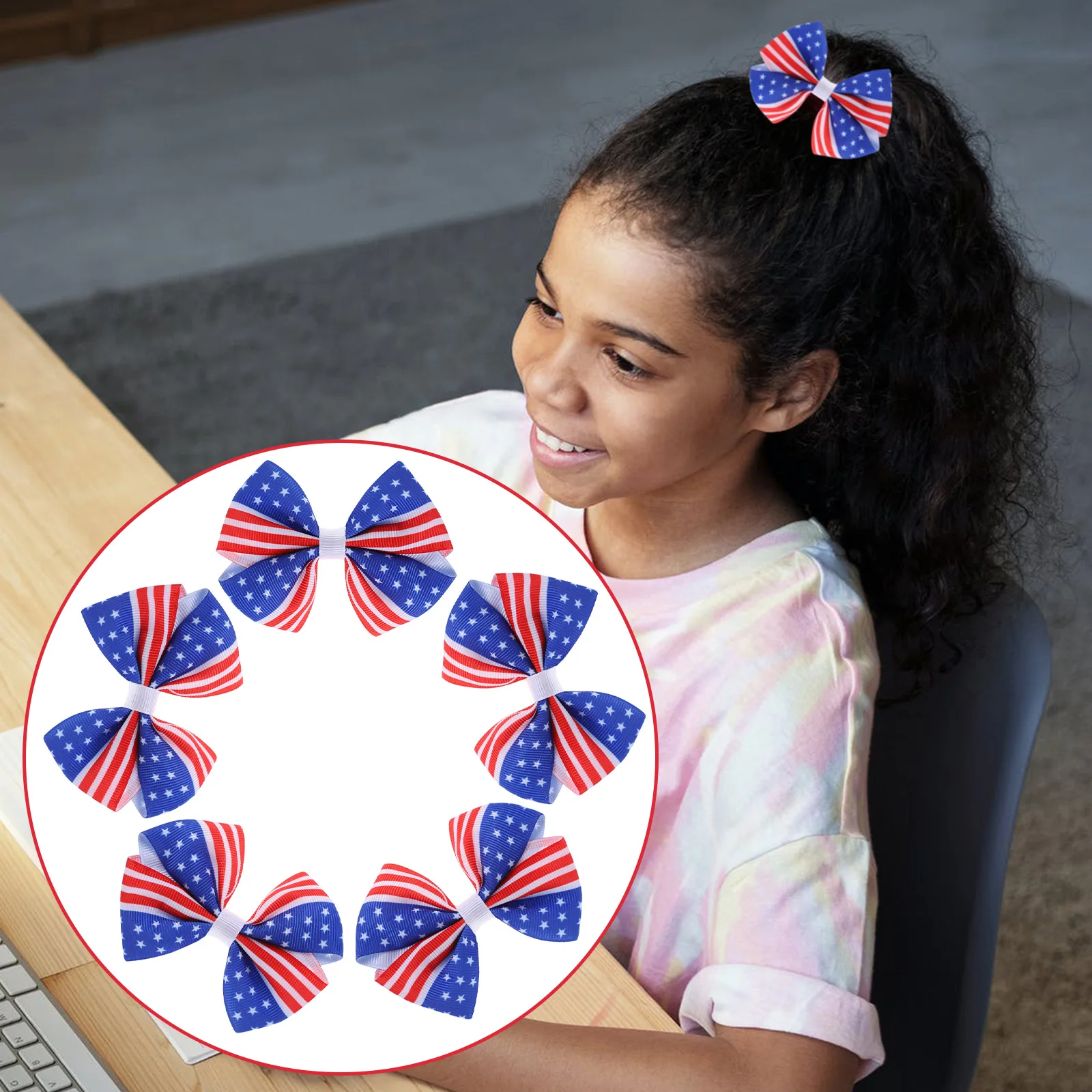 

5pcs Flag Pattern Kids Hair Clips Fade Resistant Wash Resistant Bow Shape Girls Hair Accessories Patriotic Decor Independence