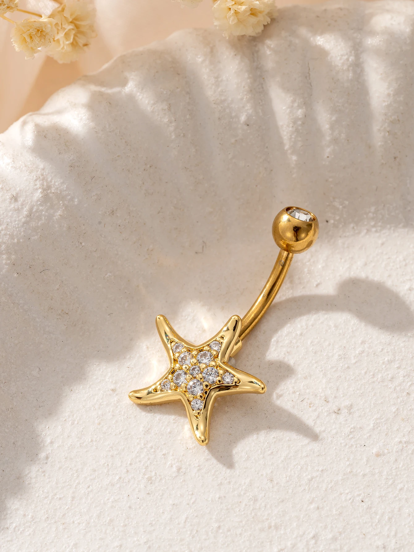 Cubic Zirconia Starfish Decor Pierced Navel Ring