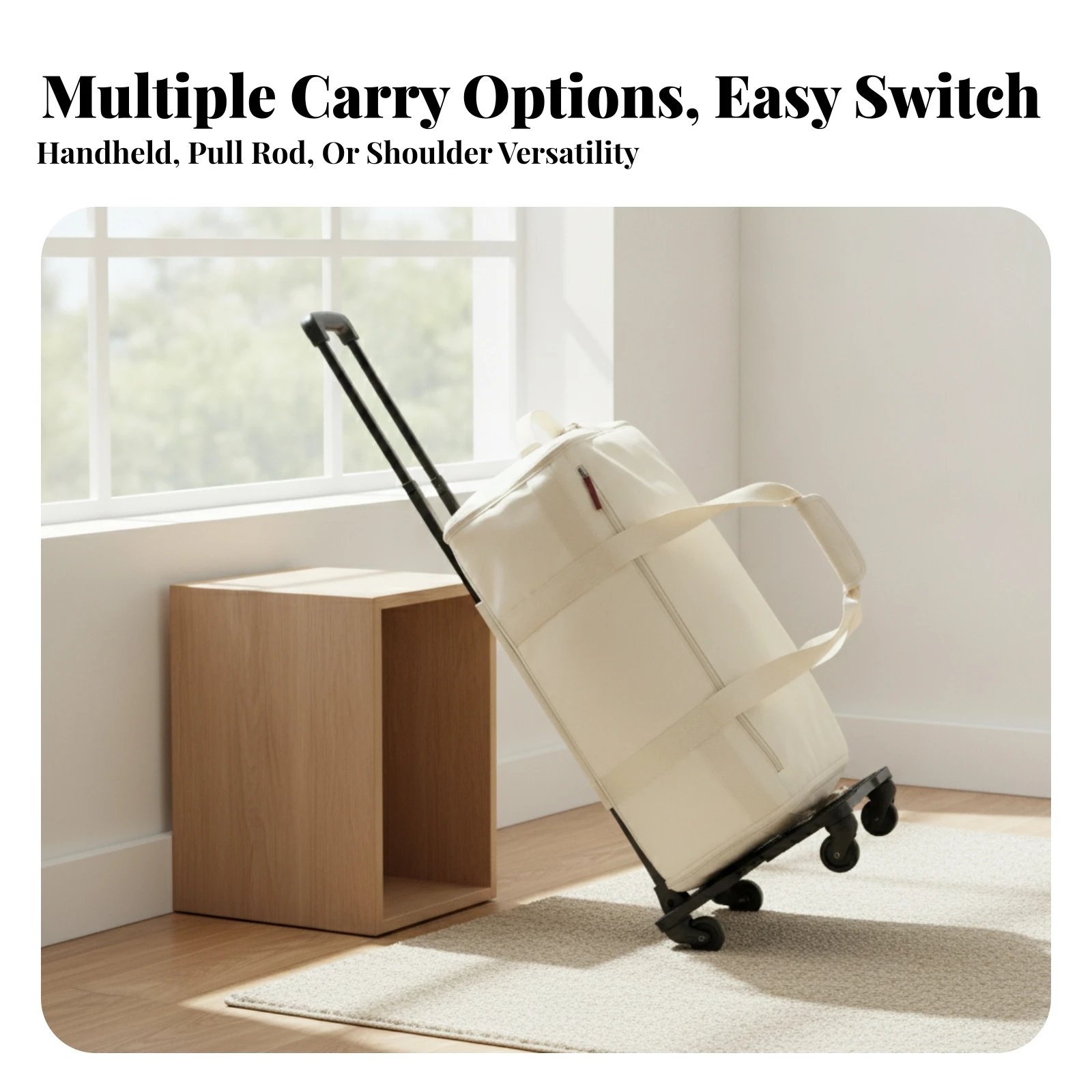 Front Pocket Trolley Duffel Bag Zippered Multifunction Travel Bag Telescoping Handle
