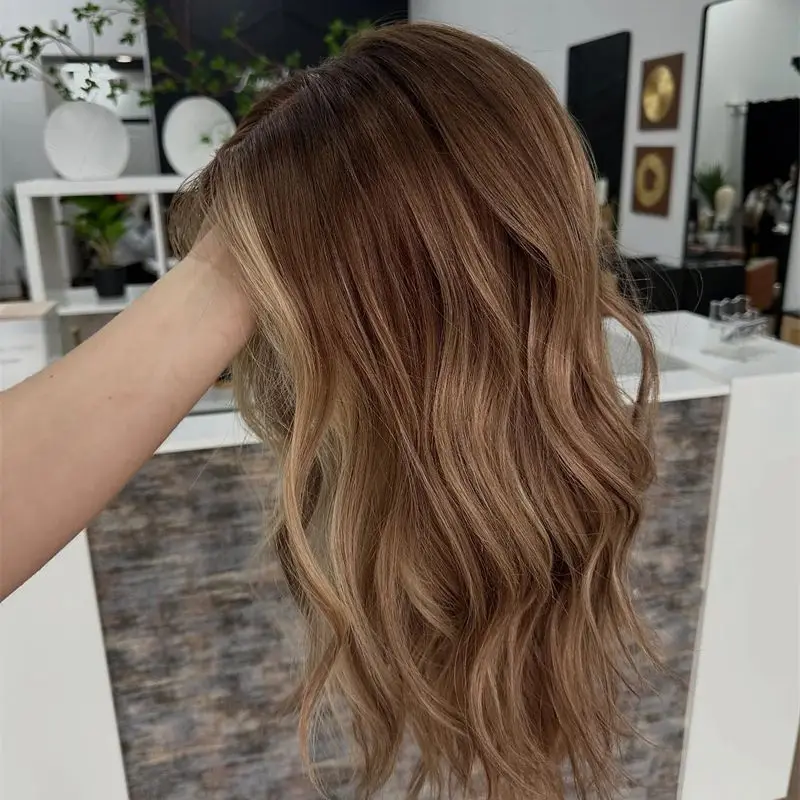 Wave Wig Honey Blonde Highlight Brown Lace Front Wigs Wave Wig for White Black Women Heat Resistant Synthetic Lace Wig Daily