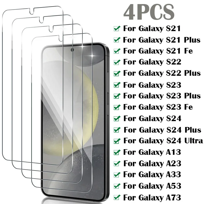

4Pcs Tempered Glass For Samsung Galaxy A53 A33 A23 A13 A03S A73 Screen Protector For Samsung S22 S23 Plus S21 Fe S24 Ultra glass