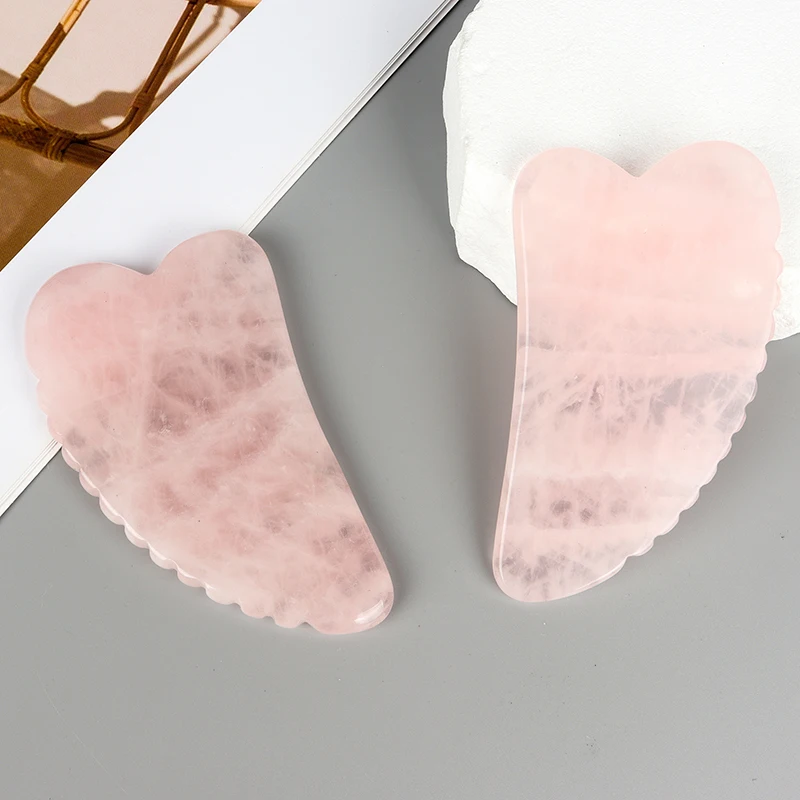 Natural Rose Quartz Sawtooth Gua Sha Board Crystal Mineral Beauty Products GuaSha Massage Skin Care Acupoint Pointing Tool