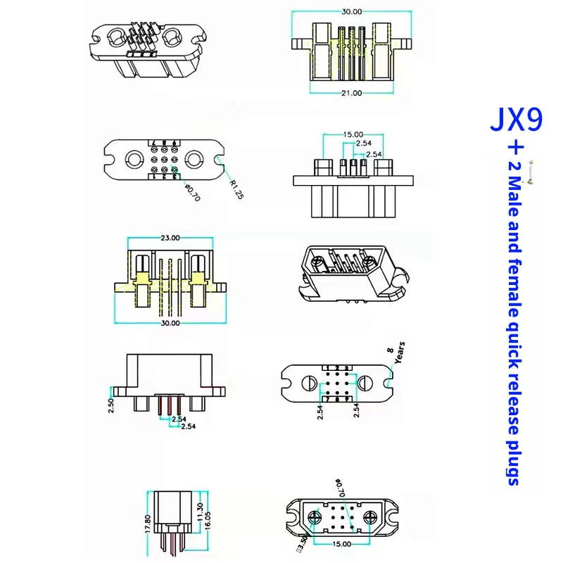 MPX2 + 9 conector multi P plug JX9 + 2M + 2F conector de bateria drone plug 9 + 2 PIN plug
