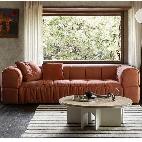 Divano combinato con modulo vento crema, soggiorno, hotel, mobili in pile di agnello, in legno massello