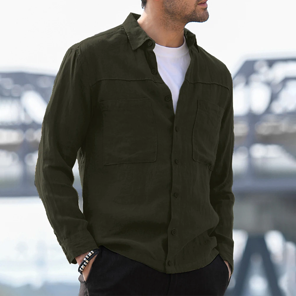 Mens Lapel Shirts Tops Casual Button Down Blouse T Shirt Long Sleeve Top Autumn Blouse