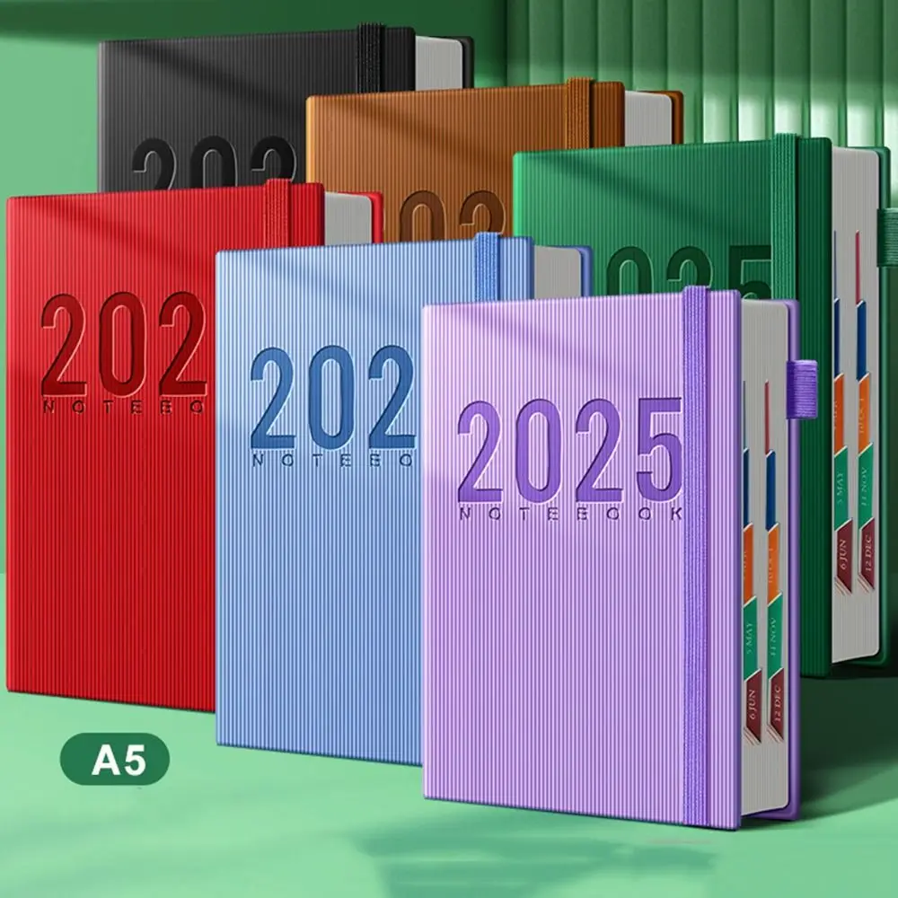 

12 Months 2025 Schedule Planner Notepad Thicken Paper Time Management 365 Days Notepad Textured PU Portable a5 Diary Notepad