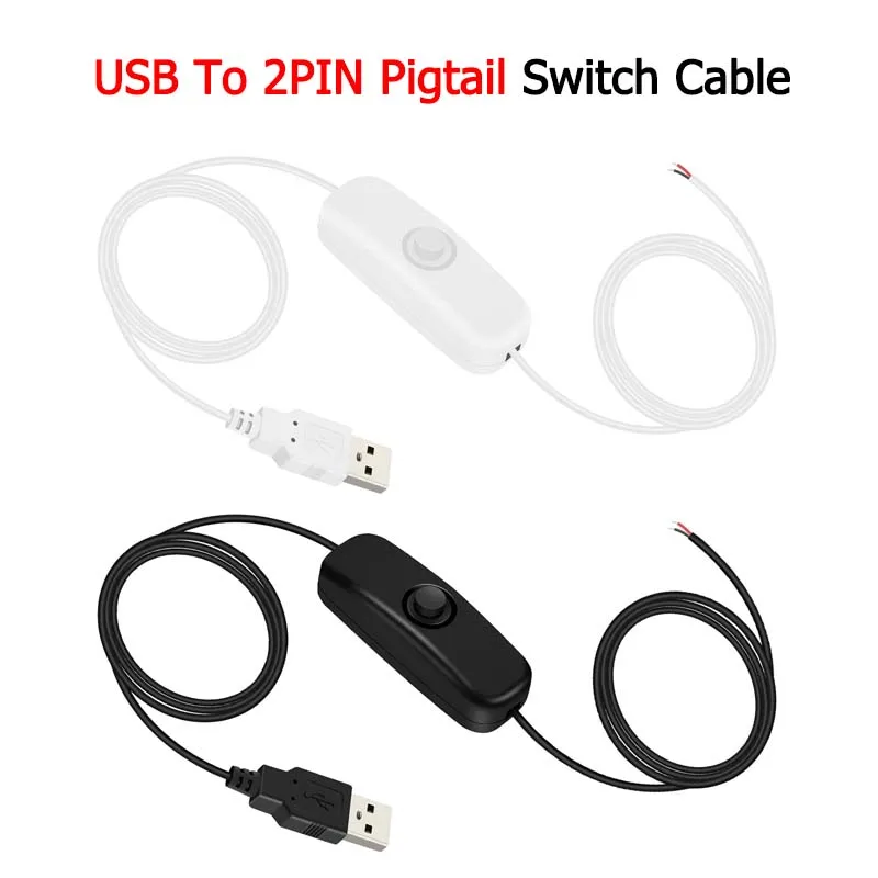For LED Strip 1pcs White Black USB To 2Pin Wring Switch Power Cable DC 5V 2A On/Off Push Button Switch Wire USB Connector Line