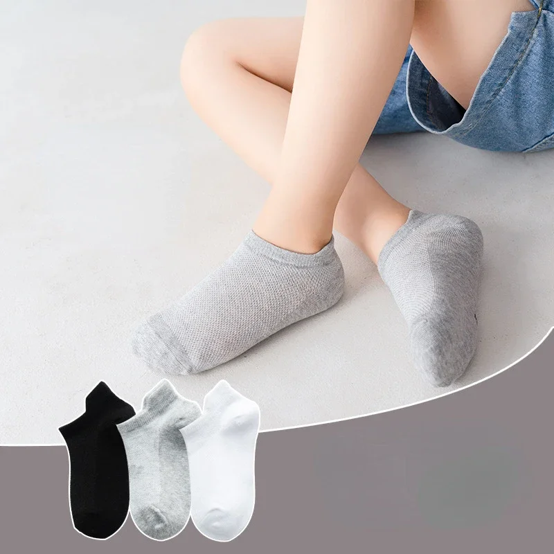 6 Pairs 1-12T Children Cotton Socks Spring Summer Boys Girls Mesh Thin Breathable Solid Ankle Socks Black White Grey Kids Socks