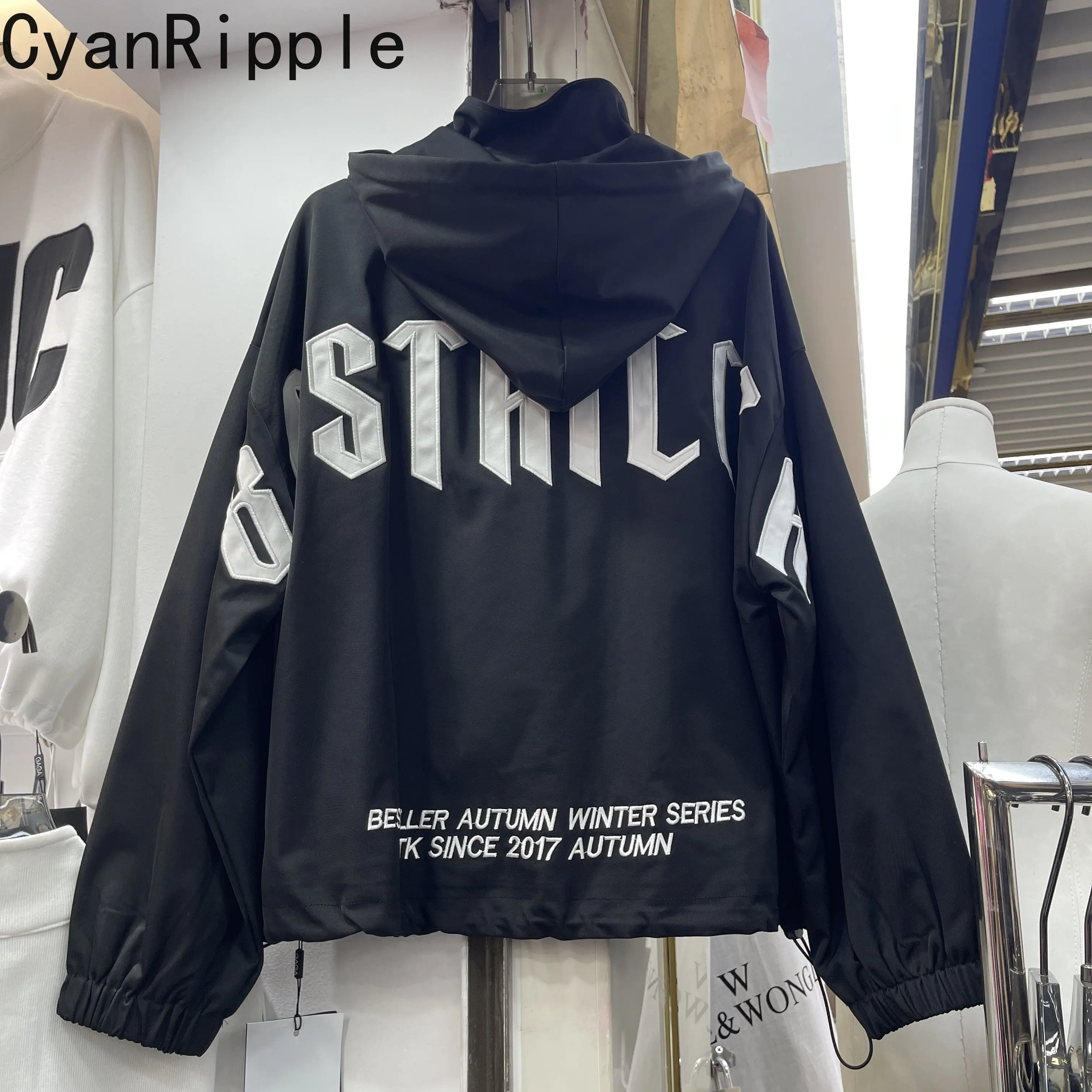 

Trendy New Spring Autumn Women Trench Coat Letters Embroidery Hooded Interchange Jacket All-match Long Sleeve Zip Cardigans Top