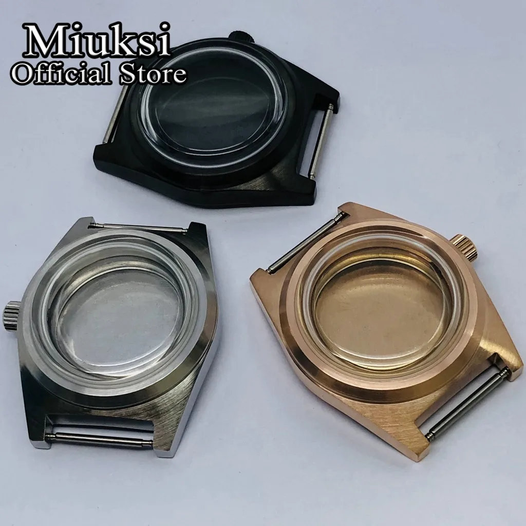 Miuksi 38mm vintage silver rose gold black watch case sapphire glass dome coated glass fit NH35 NH36 ETA2824 PT5000 movement