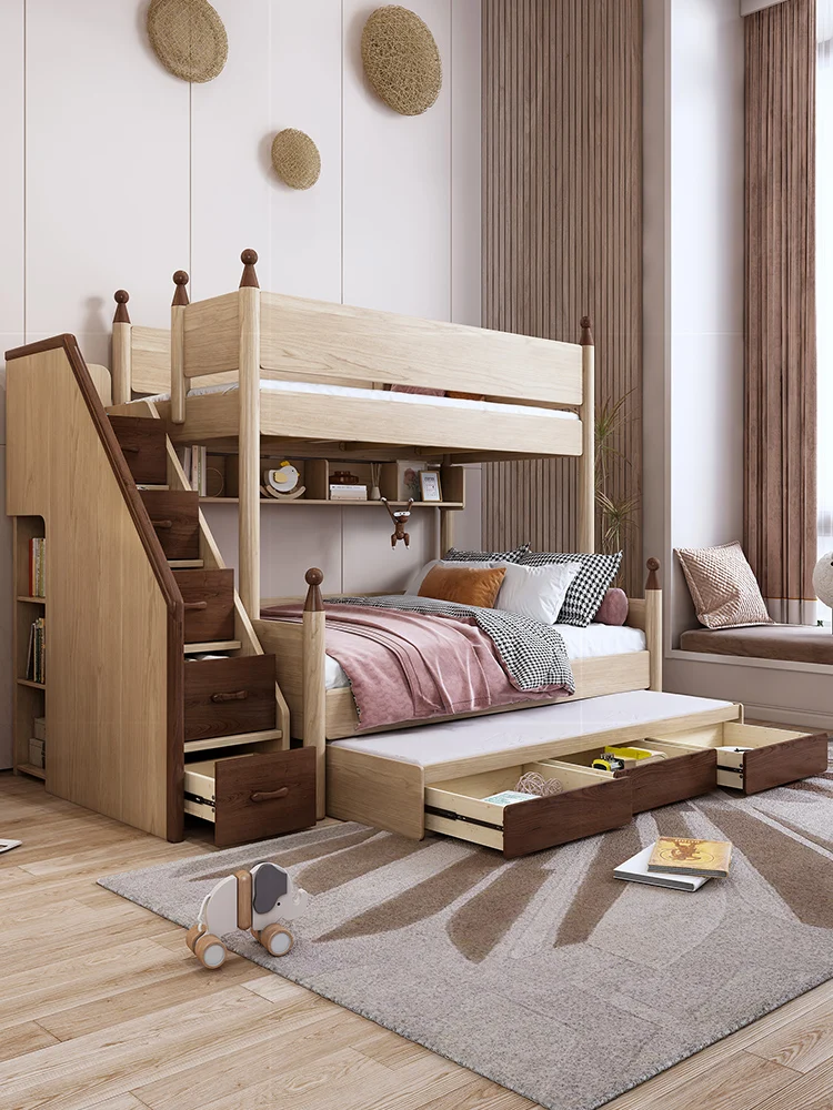 Double decker bed with upper and lower bunks,upper and lower beds,high and low bed,modern and simple boy mother bed,saving space