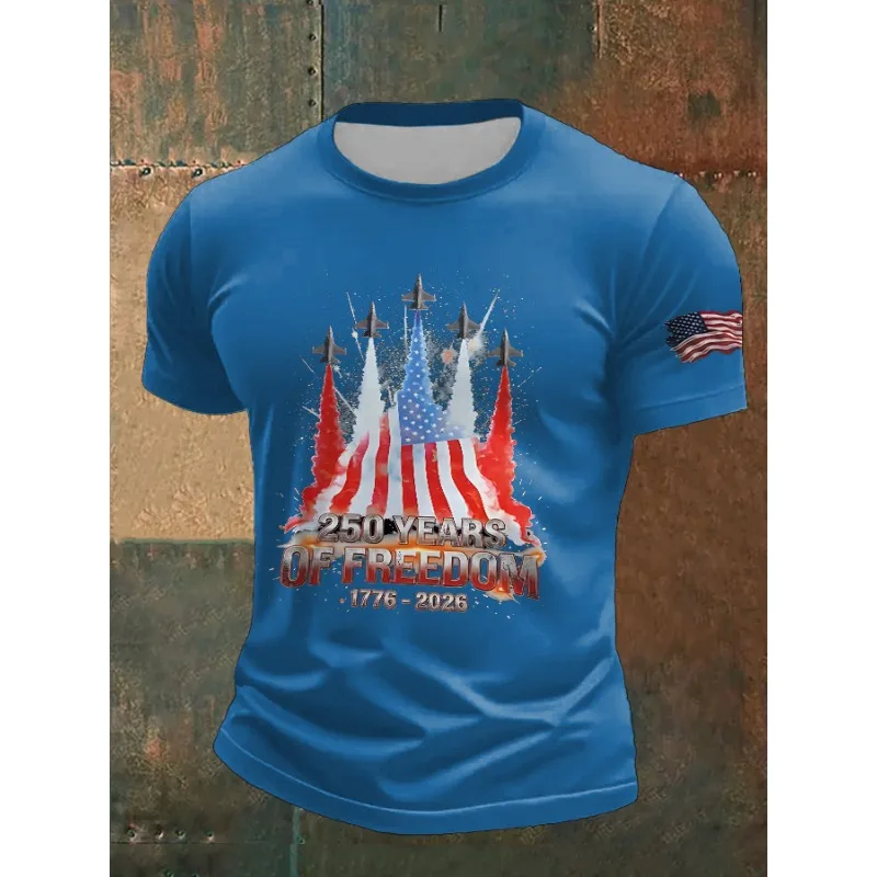 Fashion Men's  USA 250th Us Flag Freedom 1776-2026 Print T Shirt  Casual Short Sleeve O Neck Tee Summer Trendy Tops