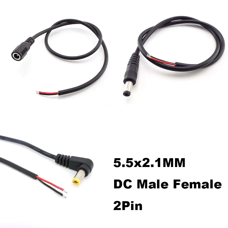 

1/4pcs 5.5x2.1MM 22AWG Right angle 90 degrees DC MALE female Power Plug supply extend Cable Black Charging Connector Elbow