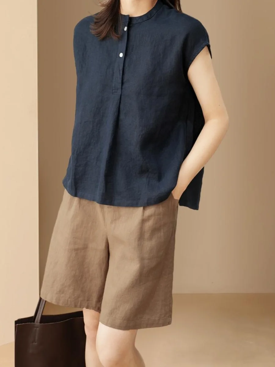 الصيف القطن الكتان 2024 جديد Sle irt بلوزة صغيرة ربيع الخريف Svel الراقية ort Sve المرأة Faion ملابس علوية #2