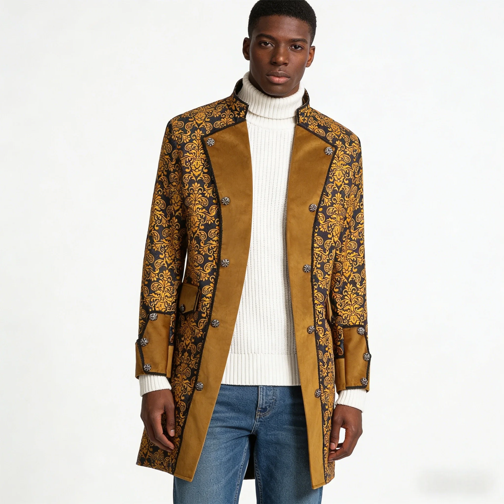 

Medieval Vintage Coats Steampunk Retro Stand-up Collar Floral Jacket Party Costume