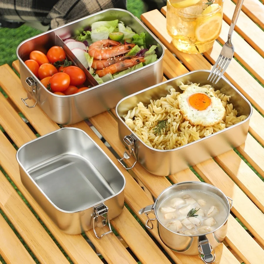 Stainless Steel Square Lunch Box Sealed Insulation Bento Box Lunch Box Canteen Large Capacity Compartment Lunch Box