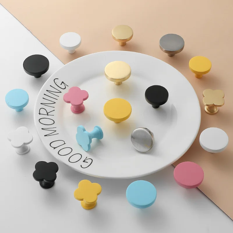 Macaron Circular Drawer Handle Pink Blue Yellow Black White Children's Furniture Colored Zinc Alloy Brushed Handle Knobs