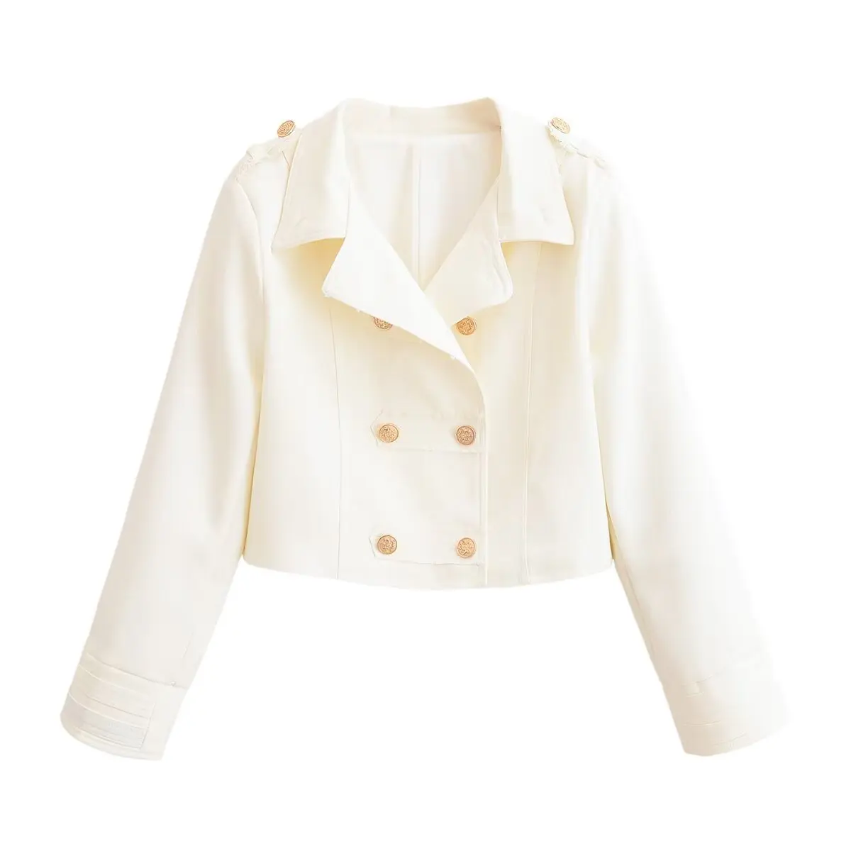 

WOMAN 2026 Summer New Chic Fashion Cropped Double Breasted Long Sleeve Jacket Coat Vintage Slim Fit Casual Female Outerwear