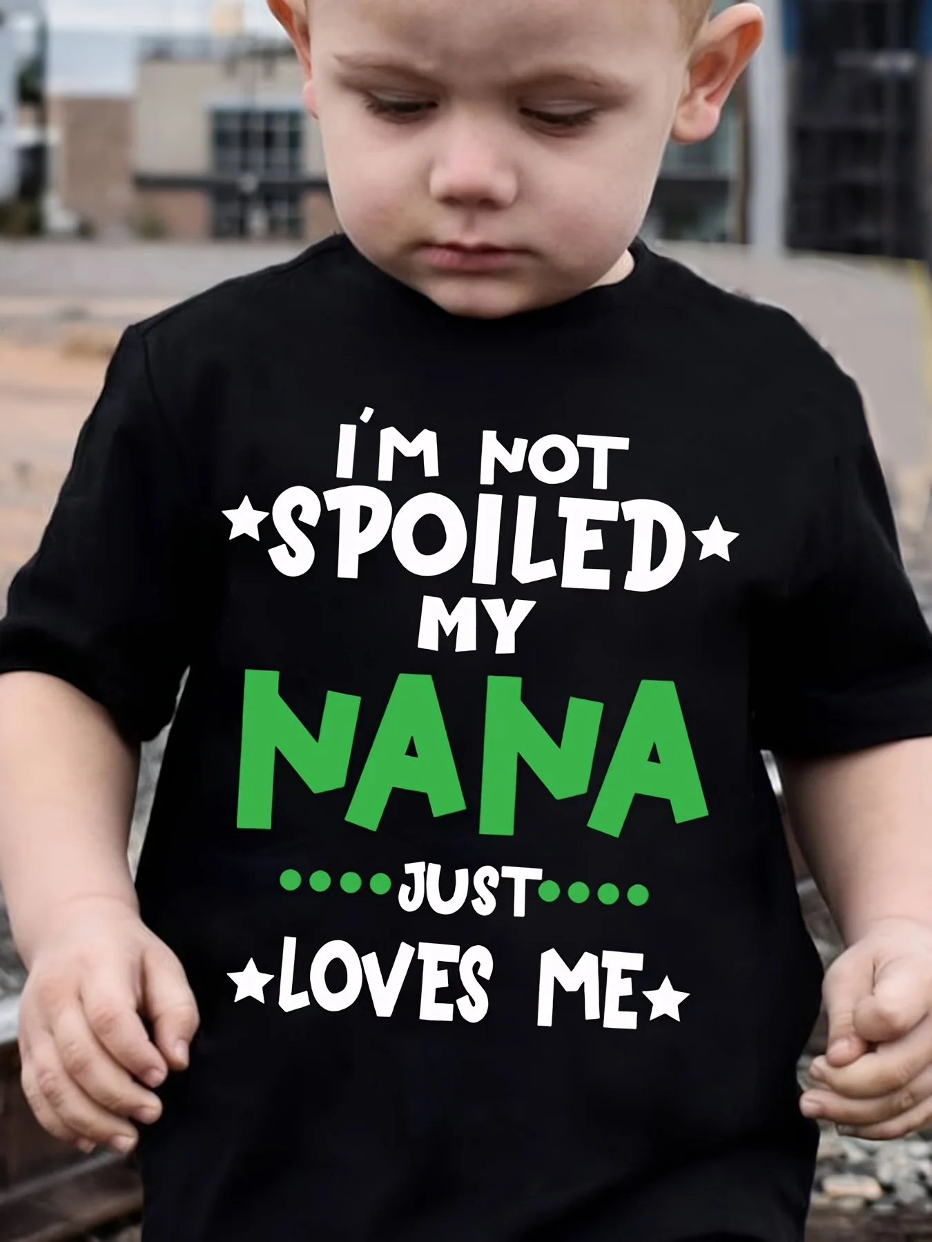 I'm Not Spoiled My Nana Just Loves Me Letter Printed Trendy Creative Round Neck T-shirt Personalized Fashion Parent Child Wear