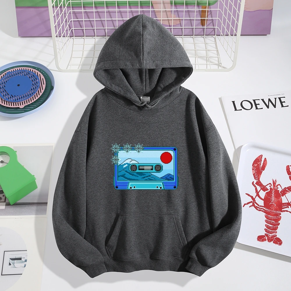 고품질 후드 티 스웨터 그래픽 풍경 블루 타입 여성 Y2K 의류 남여 겨울 streetwear 오버 사이즈 블랙