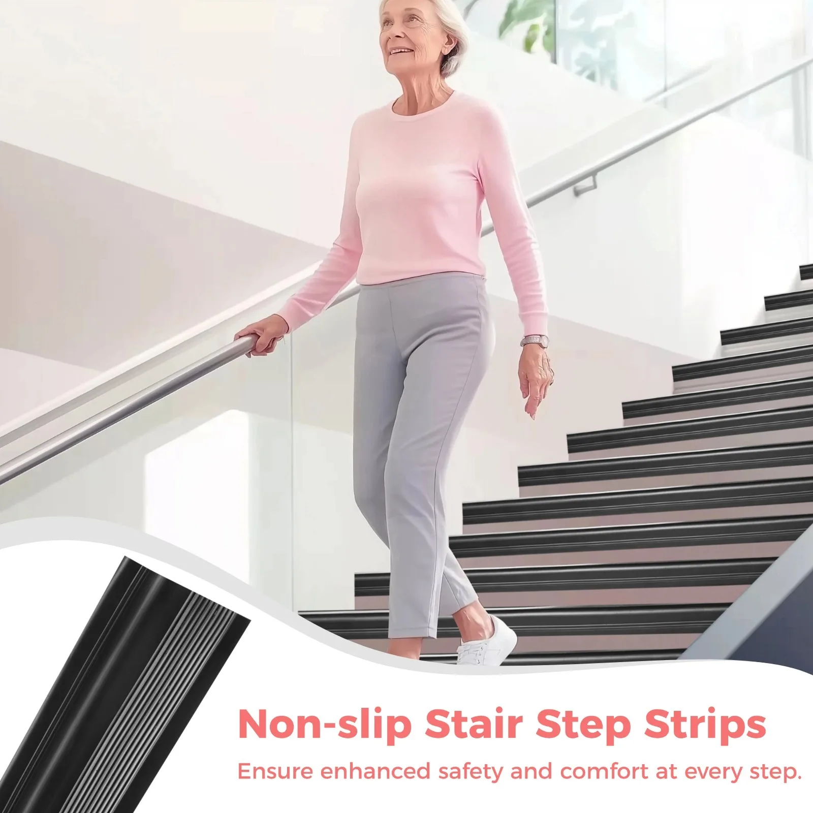 8Pcs Stair Nosings Self Adhesive Stair Edge Protectors Non-Slip Stair Step Strips Stair Edge Molding Waterproof Steps Edge Trims