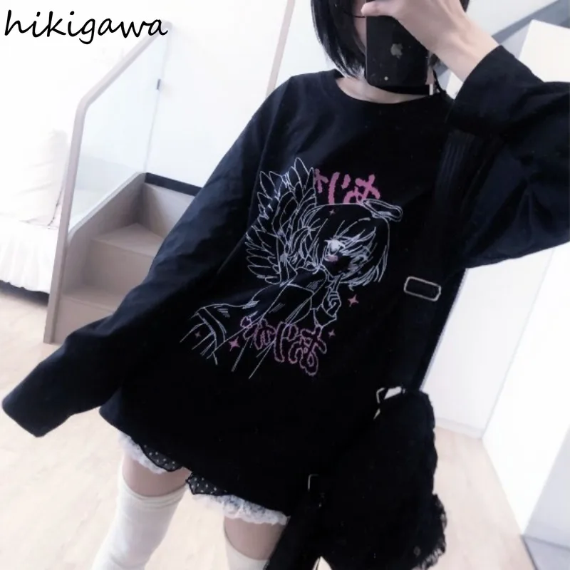 2023 Ropa Mujer Woman Tshirts Long Sleeve Casual Tees Fashion Anime Print Y2k Tops Clothes for Teens Japanese Oversized T-shirt